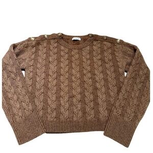 J.Crew Brown Cable Knit Wool Alpaca Blend Shoulder Button Sweater Women's Medium